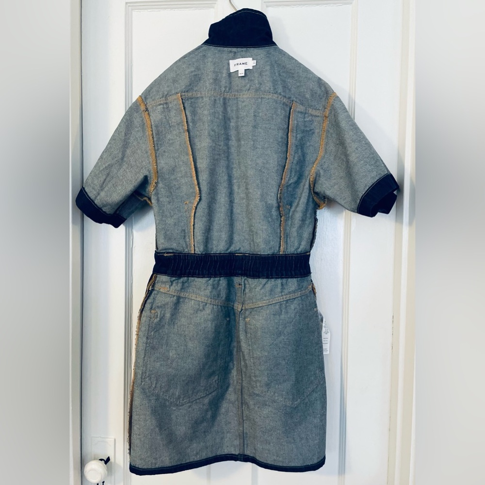 NWOT! Frame Denim Mixed Media Oversized Button Denim Mini Dress Size Medium - Picture 6 of 14